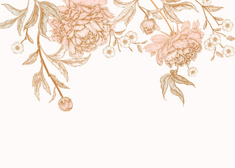 Vintage-Grußkarte mit Blumen. © marinavorona