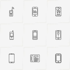 Phone line icon set with smart phone, mobile shopping  and telephone