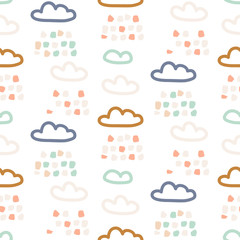 Fototapeta premium Rainy clouds pastel colors seamless vector pattern.