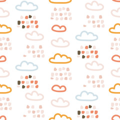 Fototapeta premium Rainy clouds cute pastel colors seamless vector pattern.