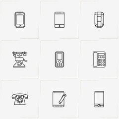 Phone line icon set with mobile phone, smart phone and telephone