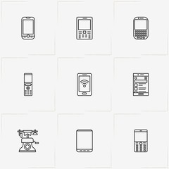 Phone line icon set with mobile wireless network , mobile phone and smart phone