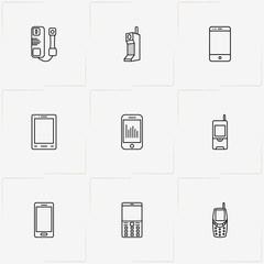 Phone line icon set with smart phone, mobile phone and telephone