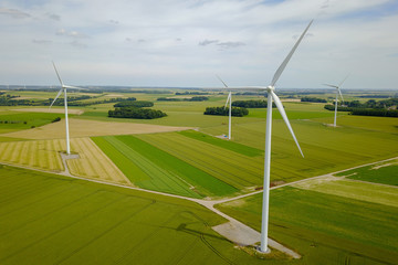 A wind farm in a field in the countryside