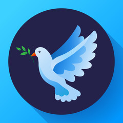 Blue dove of peace icon. Flying blue bird and peace concept. Pacifism concept. Free Flying dove icon - symbol of God, peace on earth, divine providence, the angel of God. Can be used as church logo