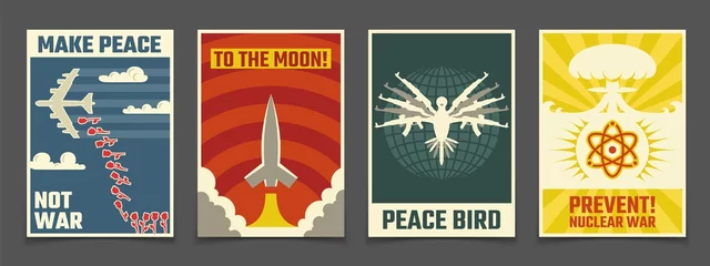 Gordijnen Soviet anti war, peaceful propaganda vector vintage posters © MicroOne