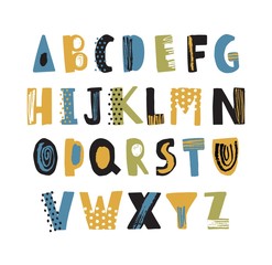 Hand drawn latin font or hipster english alphabet decorated with dots and scribble © Good Studio