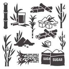 Sugar cane, sugarcane plant harvest vector silhouette icons isolated on white background - obrazy, fototapety, plakaty