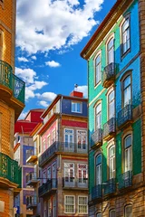 Fotobehang Porto, Portugal. Traditional houses with walls, covered © Yasonya