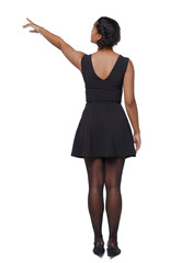 back view of a black African-American woman in a brown dress poi
