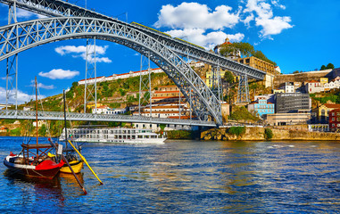 Porto, Portugal. View at Ponte de Dom Luis bridge on river