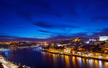 Fototapeta na wymiar Porto, Portugal. Evening sunset panoramic view at nighttime