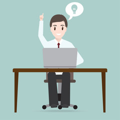 Man sitting front of computer on work table icon