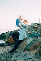 Happy loving family. Father and his daughter child girl playing together.