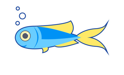 Cute blue fish isolated on white background. The cartoon style. Vector illustration.