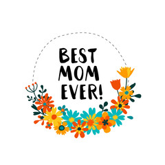 Vector illustration, text Best Wishes and flower composition, hand drawn floral design element.
