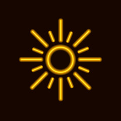 Vector Neon Sun Icon, Shining Yellow Sun.