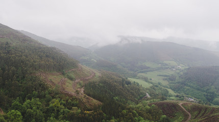 Fototapeta premium Mysterious mountain landscape with fog banks.