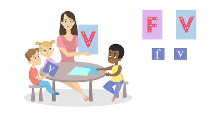 Alphabet studying with teacher.