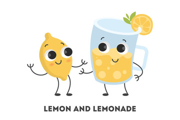 Cartoon lemon and lemonade.