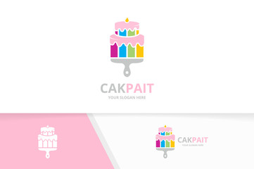 Vector cake and brush logo combination. Pie and paintbrush symbol or icon. Unique cupcake and print logotype design template.