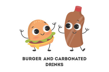 Cartoon burger and soda.