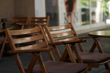 Fototapeta na wymiar Wooden chairs brown,daytime