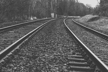 Railway tracks in black and white