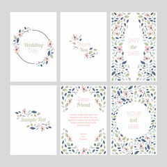 Set of cards with floral design elements. Wedding ornament concept. Vector layout decorative greeting card or invitation design background