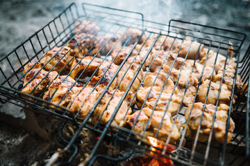 Fresh meat on grill outdoors