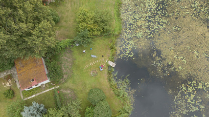 Obraz premium Gauja river Latvia drain into Baltic Sea aerial drone top view