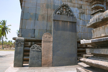 Carved inscriptions in Kannada on the stone pillars, Parshvanatha Basadi, Basadi Halli, Karnataka