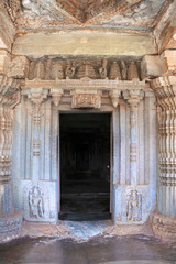 Fototapeta na wymiar Carved pillars and doorjambs at the entrance, Adinataha Basadi, Basadi, Basadi Halli, Karnataka