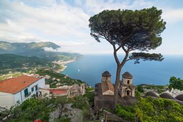 Landscape of world famous Amalfi coast seen from Ravello