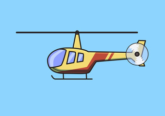 Light yellow helicopter, chopper, aircraft. Flat vector illustration. Isolated on blue background