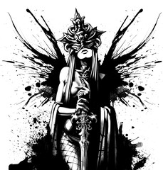 Attractive woman with a sword in a mask © warmtail