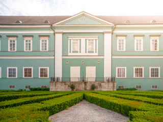 Park and renaissance chateau in Dacice, Czech Republic.