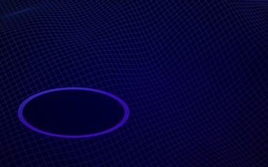 Abstract landscape on a blue background. Cyberspace grid. Hi-tech network, technology. 3D illustration. Mockup