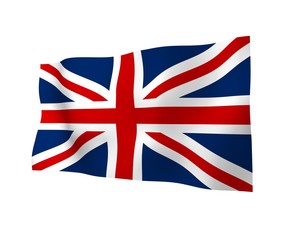 Waving flag of the Great Britain. British flag. United Kingdom of Great Britain and Northern Ireland. State symbol of the UK. 3D illustration