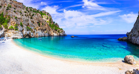Fototapeta premium Amazing cristal clear sea of Karpathos island. Beautiful Kyra panagia beach. Greece