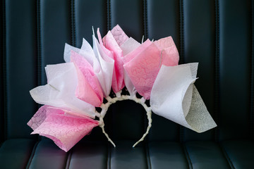 Handmade beautiful hair wreath made with pink and white pieces o