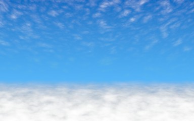 Blue sky background with white clouds. Cumulus white clouds in the clear blue sky in the morning. 3D illustration