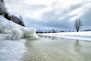 Close-up of rivulet on cold winter day