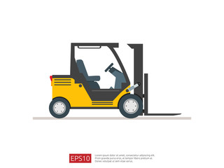 Forklift truck vector illustration. warehouse fork loader icon template. delivery truck symbol for supply storage service, logistic company, freight load, cargo, shipping, transportation.