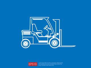 Forklift truck line icon. warehouse fork loader vector illustration. delivery truck symbol for supply storage service, logistic company, freight load, cargo, shipping, transportation.