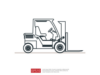 Forklift truck line icon. warehouse fork loader vector illustration. delivery truck symbol for supply storage service, logistic company, freight load, cargo, shipping, transportation.