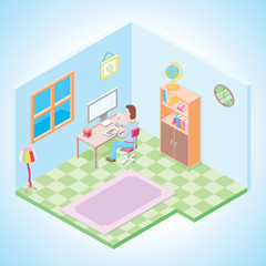 using computer in a working room isometric