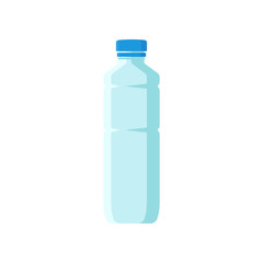 Small plastic bottle with blue lid. Empty container for mineral water or juice. Flat vector element for advertising flyer or banner