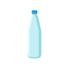 Plastic bottle for mineral water or soda drinks. Small empty container with blue lid. Flat vector element for advertising flyer or poster