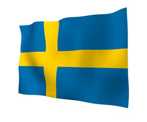 The flag of Sweden. Official state symbol of the Kingdom of Sweden. A blue field with a yellow Scandinavian cross that extends to the edges of the flag. 3d illustration
